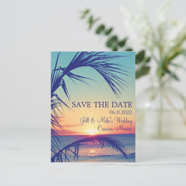 Postal De Anuncios Playa tropical México Boda Salvar la fecha (Anverso de pie)