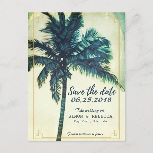Postal De Anuncios Playa Tropical Palma Key West Guarda la Fecha (Anverso)