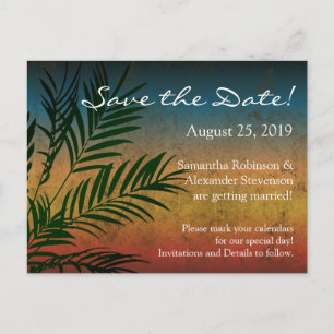 Postal De Anuncios Playa Tropical Sunset Palm Fronds Save the Date