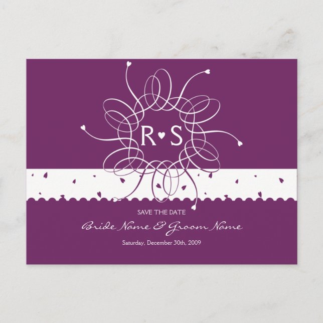 Postal De Anuncios Plum Romántica Rosette Guardar La Fecha (Anverso)