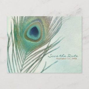 Postal De Anuncios Pluma de Pavo Real Boho Chic Acuarela Salva la Fec