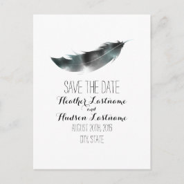 Postal De Anuncios Pluma inspirada en acuarela Ahorra La Fecha - Negr