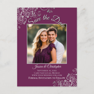 Postal De Anuncios Pluma magenta y bodas plateadas Salven la foto de 