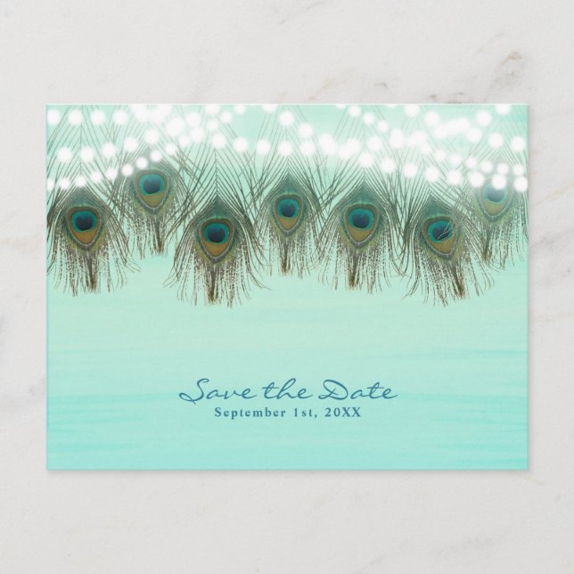 Postal De Anuncios Plumas de pavo real e iluminación Rústico guardar  (Anverso)
