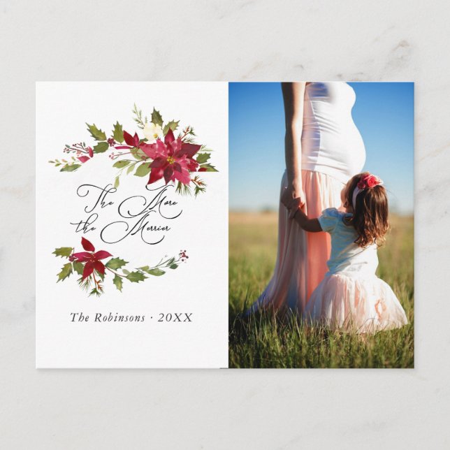 Postal De Anuncios Poinsettia de acuarela Navidad Esperando bebé (Anverso)