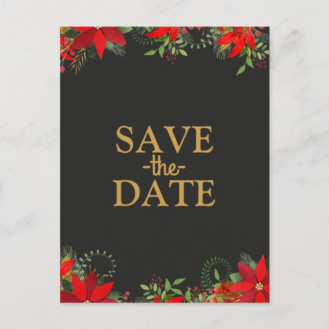 Postal De Anuncios Poinsettia de boda de invierno oscuro de vacacione (Anverso)