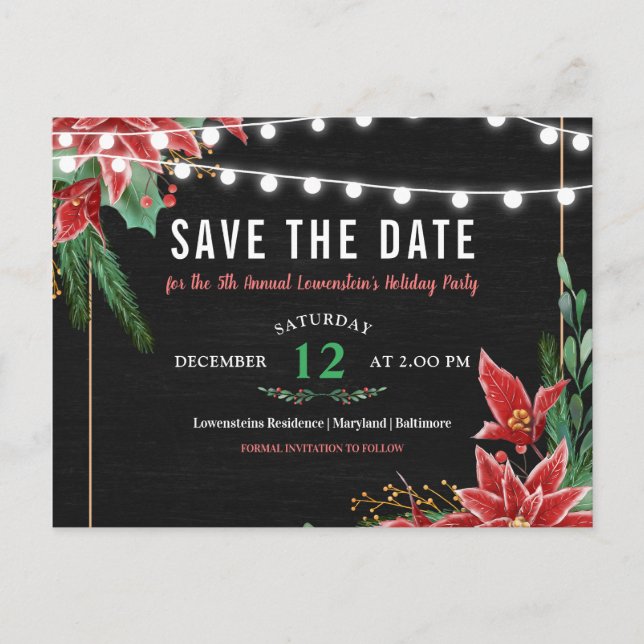 Postal De Anuncios Poinsettia de Navidad Pizarra Anuncia la Fecha (Anverso)