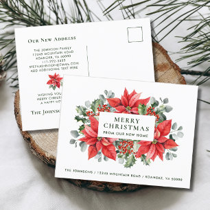 Postal De Anuncios Poinsettias Feliz Navidad desde nuevo hogar