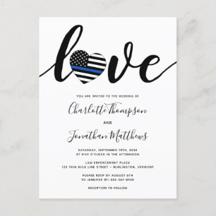 Postal De Anuncios Policía Línea Azul del Corazón Boda