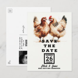 Postal De Anuncios Pollitas Marrones Aquarela Boda Salva la Fecha