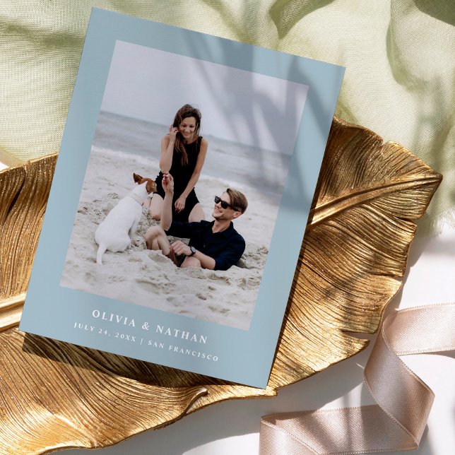 Postal De Anuncios Polvo Azul Elegante texto y foto | Guardar la fech (Subido por el creador)