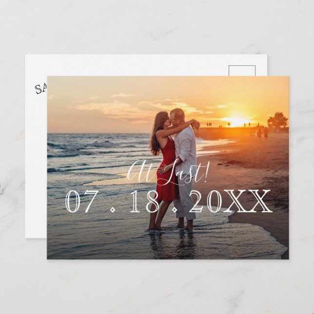 Postal De Anuncios Por Fin Simple Moderno Foto Boda Guardar la Fecha (Anverso / Reverso)