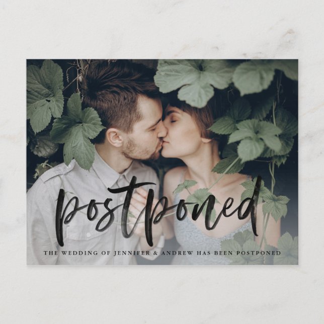 Postal De Anuncios Posposición de Boda de guión pinchado moderno (Anverso)