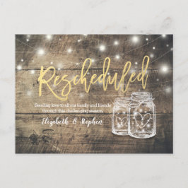 Postal De Anuncios Posposición de Boda reprogramada Mason Jars Wood