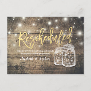 Postal De Anuncios Posposición de Boda reprogramada Mason Jars Wood