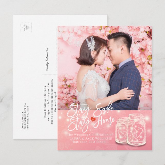 Postal De Anuncios Posposición del boda: Quédate en casa y mantente a (Anverso / Reverso)