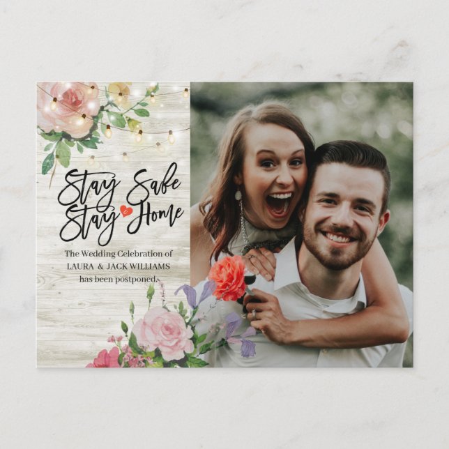 Postal De Anuncios Posposición del boda: Quédate en casa y mantente a (Anverso)