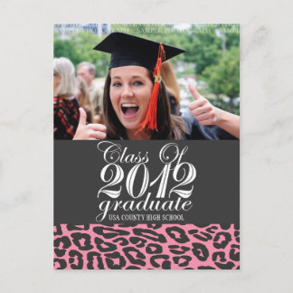 Postal De Anuncios Postcarta de graduación de Leopardo Rosa de 2012