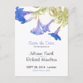 Postal De Anuncios Póster de "Save the Date" de Boda Floral Azul Rúst