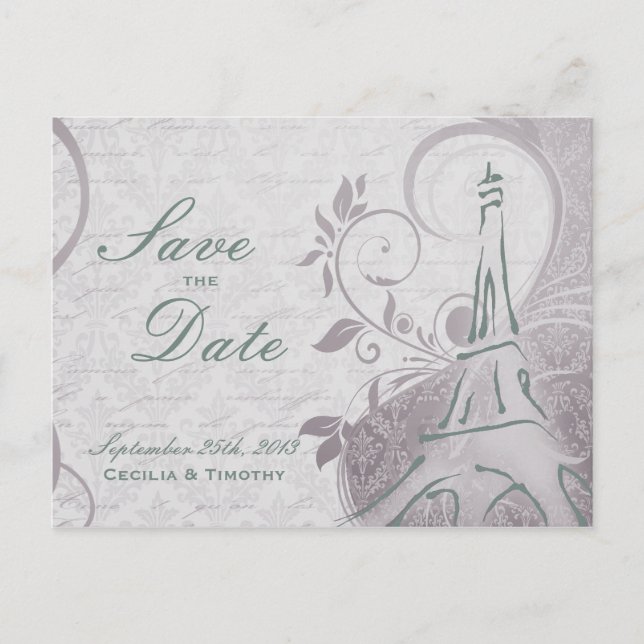 Postal De Anuncios Póster Rústico: Sutil Teal y Morado Guardar la Fec (Anverso)