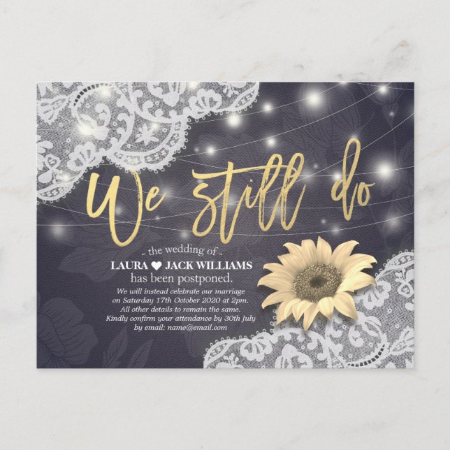 Postal De Anuncios Postergación de Boda Aún Así Hacemos Encaje Giraso (Anverso)