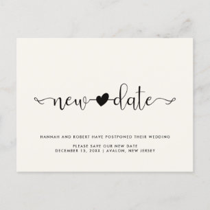 Postal De Anuncios Postergación de la boda Nueva fecha y crema Heart 