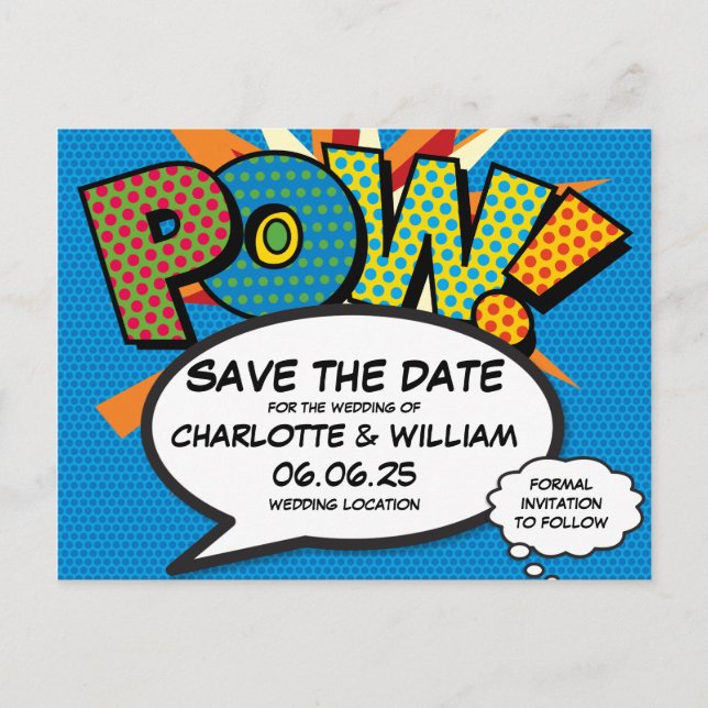 Postal De Anuncios POW Guardar la fecha diversión libro de historieta (Anverso)