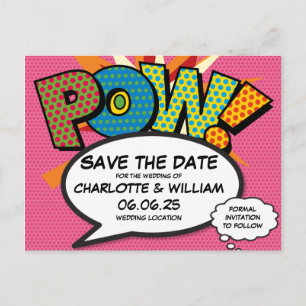 Postal De Anuncios POW Salva la Fecha Diversión Retro Arte Pop Cómic