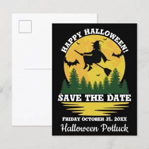 Postal De Anuncios Precaución de Halloween Bruja Cruzando Escoba Vola