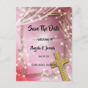 Postal De Anuncios Preciosa Cruz de Perla Rosa para Salvar la Fecha