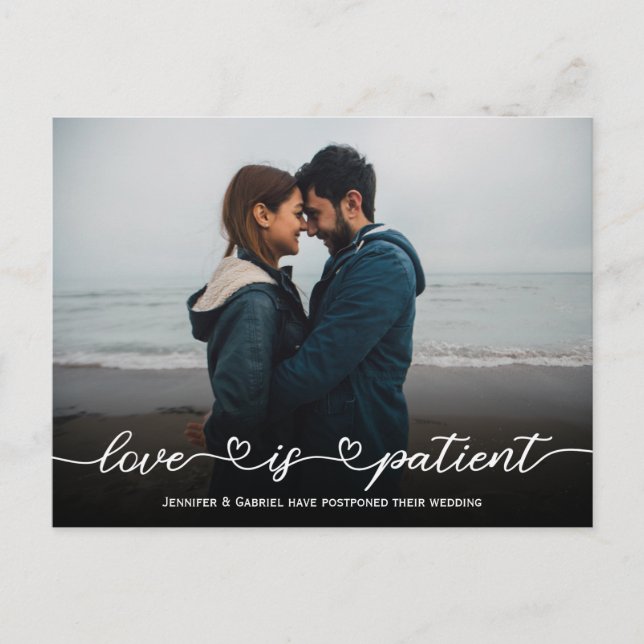 Postal De Anuncios Precioso Amor de Boda es Paciente Foto Aplazada (Anverso)
