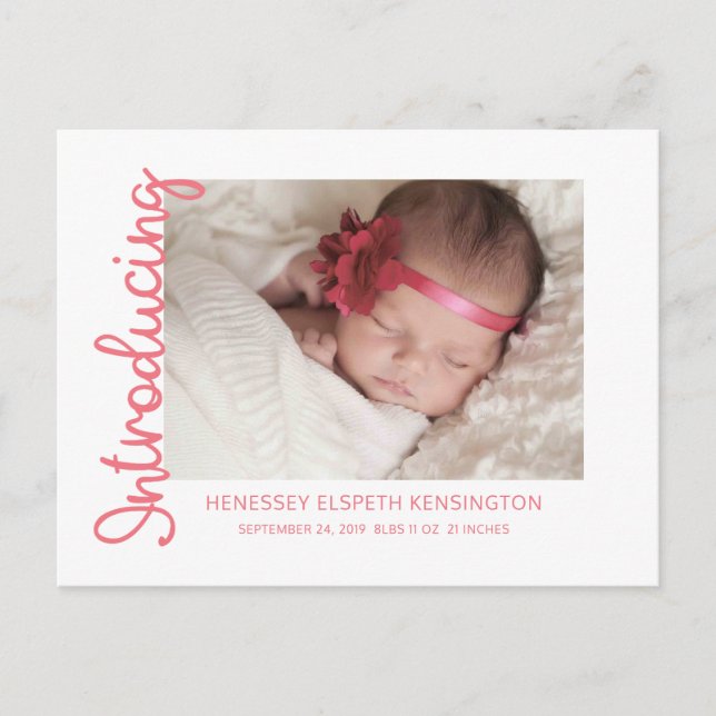 Postal De Anuncios Presentando a la niña dulce foto rosa (Anverso)