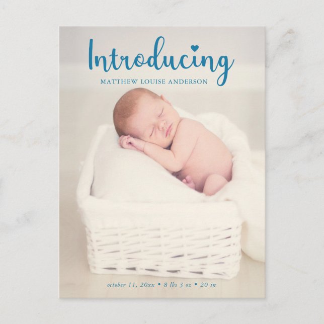 Postal De Anuncios Presentando Nuevo Niño Azul Elegante Moderno Foto (Anverso)