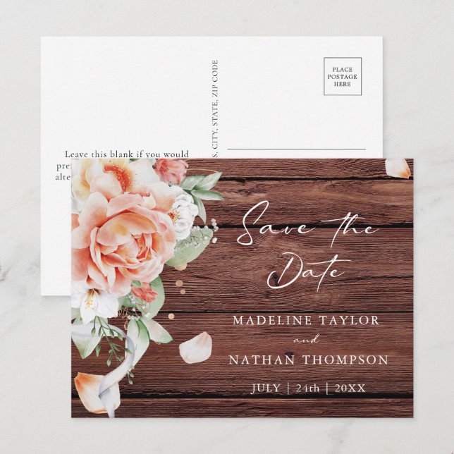 Postal De Anuncios Presupuesto Floral de madera rústica y sabor a cad (Anverso / Reverso)