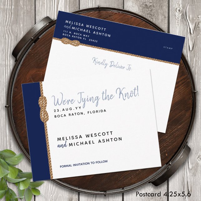 Postal De Anuncios ⚓ Presupuesto Nautical Tying the Knot Save the Dat (⚓ Budget Nautical Tying the Knot Save the Date Announcement Postcard
)