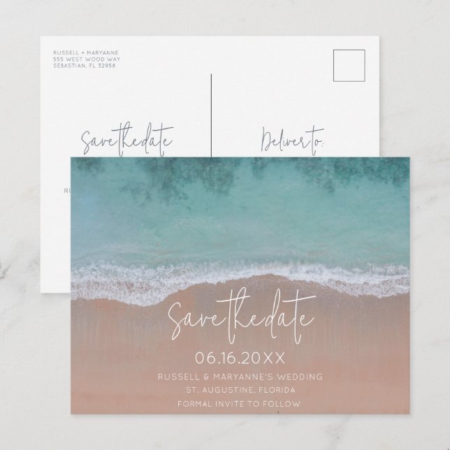 Postal De Anuncios Presupuesto Simple de Boda de Playa Ahorre la Fech (Anverso / Reverso)