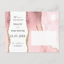 Postal De Anuncios Pretty Blush Pink Agate Modern Save the Date en es