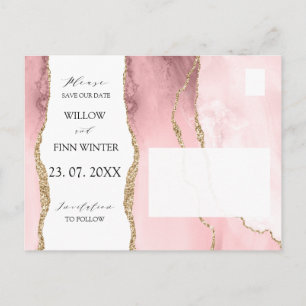 Postal De Anuncios Pretty Blush Pink Agate Modern Save the Date en es