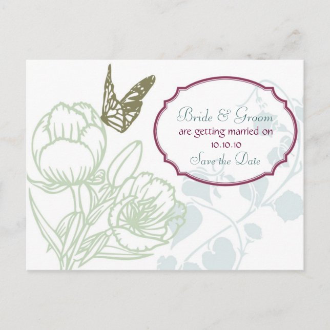Postal De Anuncios Primavera de Flora y Mariposa ilustrada Guardar la (Anverso)
