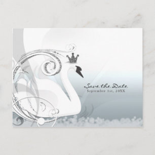 Postal De Anuncios Princesa Cisne Plata y Blanco Save the Date
