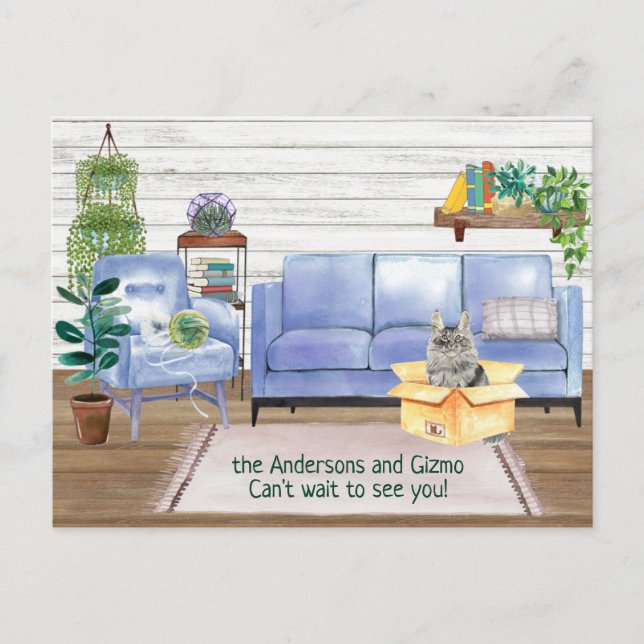 Postal De Anuncios Principal Coon Cat Cosy Nueva dirección residencia (Anverso)