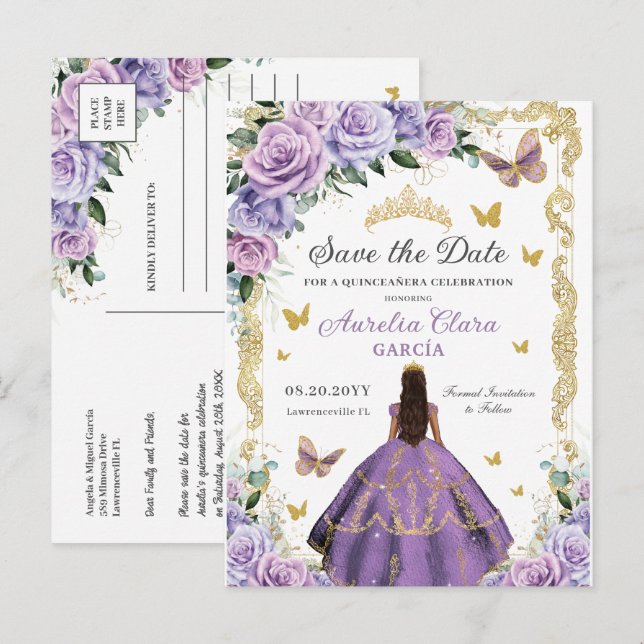 Postal De Anuncios Príncipes de oro floral Rosa Lilac púrpura (Anverso / Reverso)