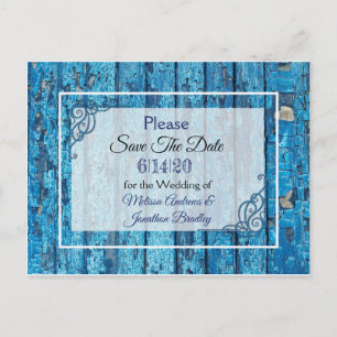 Postal De Anuncios Puerta antigua azul desgastada, guardar la fecha d