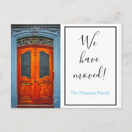 Postal De Anuncios Puerta Azul Nos hemos mudado Chic Moderno Script