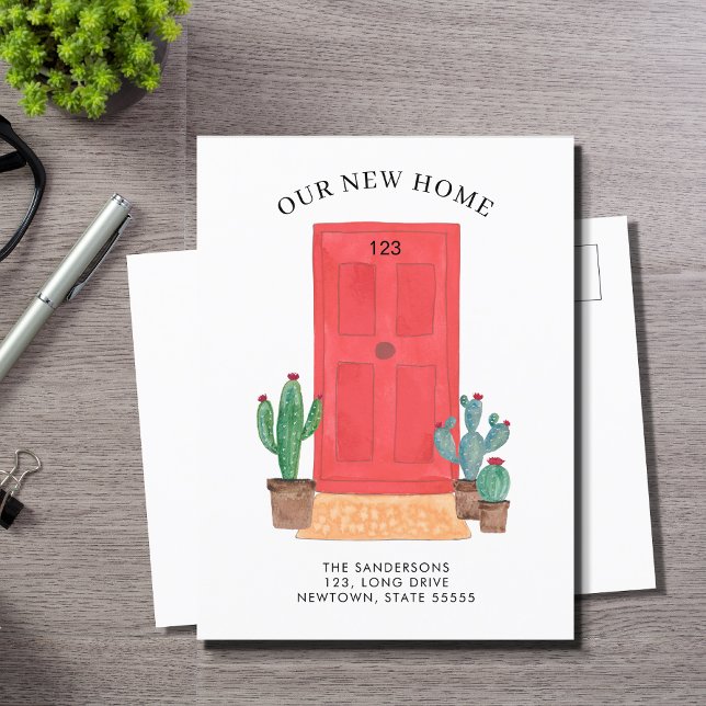 Postal De Anuncios Puerta de entrada roja Cactus Acuarela Mudanza (Subido por el creador)