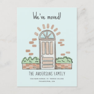 Postal De Anuncios Puerta Marrón Acuarela Divertido Nos Hemos Mudado 