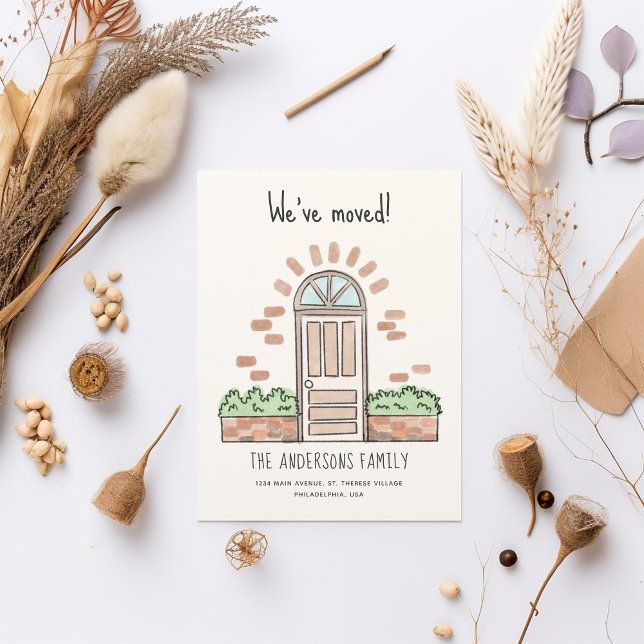 Postal De Anuncios Puerta marrón acuarela juguetona que hemos movido (Subido por el creador)