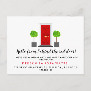Postal De Anuncios puerta principal roja Cambio de dirección nos hemo