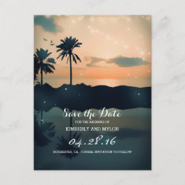 Postal De Anuncios Puesta de sol en la playa Palmeras Save the Date