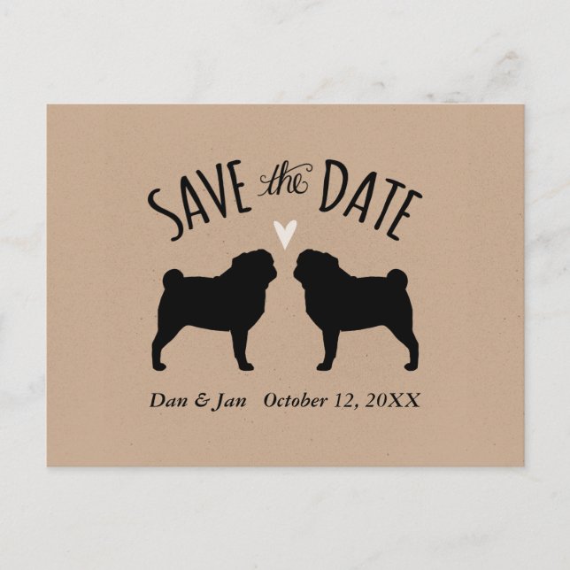 Postal De Anuncios Pug Silhouettes Wedding Save the Date (Anverso)